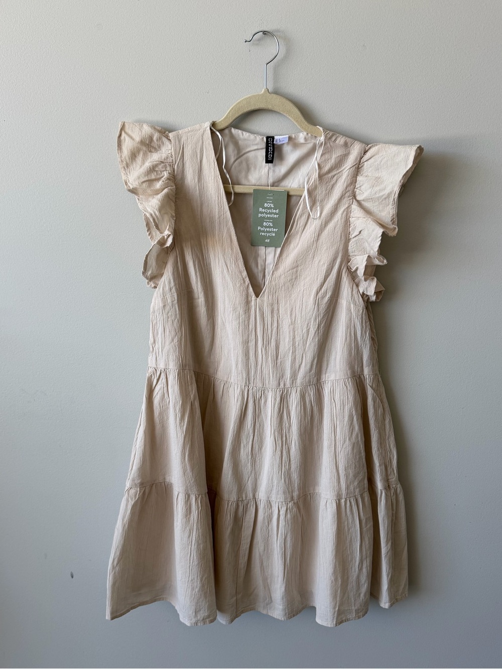 Divided Cream Slip Dress with Adjustable Straps